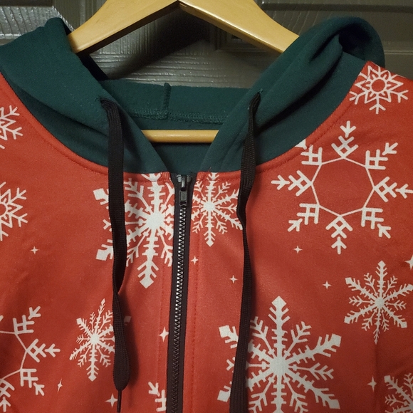 ❄️ Red and green Shein over-sized Christmas snowflake zippered hoodie size 1X ❄️ - Picture 2 of 4